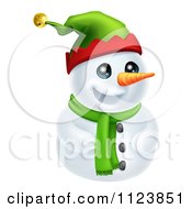 Poster, Art Print Of Cute Snowman In A Scarf And Elf Hat