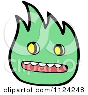 Fantasy Cartoon Of A Green Flame Alien Or Monster Royalty Free Vector Clipart