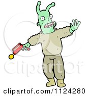 Fantasy Cartoon Of A Green Alien Or Monster With A Ray Gun Royalty Free Vector Clipart