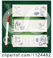 Poster, Art Print Of Pen And Paperclips On Green With Sketched School Website Banners