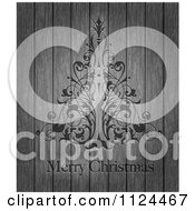 Poster, Art Print Of Ornate Floral Tree And Merry Christmas Text On Wood