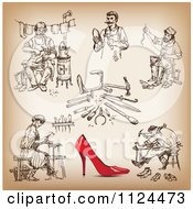 Poster, Art Print Of Red High Heel And Shoe Maker Sketches