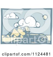 Clipart Of A Woodcut Egyptian Sphinx And Pyramids Royalty Free Vector Illustration