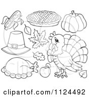 Poster, Art Print Of Outlined Thanksgiving Items