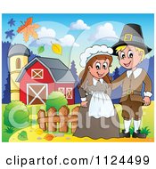 Poster, Art Print Of Thanksgiving Pilgrim Couple On A Farm