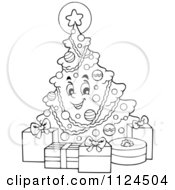 Poster, Art Print Of Outlined Happy Christmas Tree With Gifts