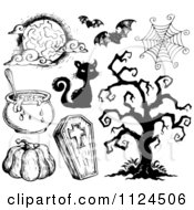 Poster, Art Print Of Sketched Black And White Halloween Items 2