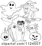 Poster, Art Print Of Outlined Halloween Items 1