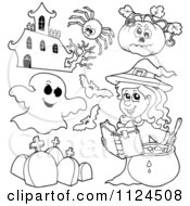 Poster, Art Print Of Outlined Halloween Items 2