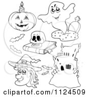 Poster, Art Print Of Outlined Halloween Items 3