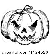 Poster, Art Print Of Sketched Black And White Evil Halloween Jackolantern Pumpkin