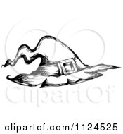 Clipart Of A Sketched Black And White Halloween Witch Hat Royalty Free Vector Illustration
