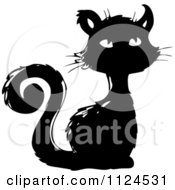Clipart Of A Sketched Black And White Black Halloween Cat Royalty Free Vector Illustration by visekart