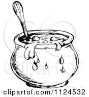 Clipart Of A Sketched Black And White Boiling Witch Cauldron Royalty Free Vector Illustration