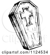 Clipart Of A Sketched Black And White Coffin With A Cross Royalty Free Vector Illustration