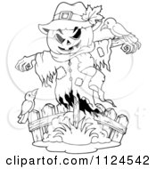Poster, Art Print Of Outlined Halloween Scarecrow With Birds
