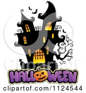 Poster, Art Print Of Lit Haunted Mansion With Halloween Text