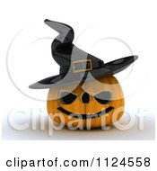 Poster, Art Print Of 3d Halloween Jackolantern Pumpkin Wearing A Witch Hat