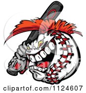Cartoon Of A Competitive Batting Baseball Mascot With A Mohawk Royalty Free Vector Clipart by Chromaco #COLLC1124607-0173