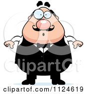 Cartoon Of A Surprised Chubby Male Waiter Royalty Free Vector Clipart