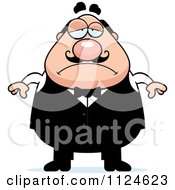 Cartoon Of A Depressed Chubby Male Waiter Royalty Free Vector Clipart