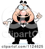 Cartoon Of A Happy Chubby Male Waiter With An Idea Royalty Free Vector Clipart