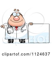 Cartoon Of A Happy Chubby Male Doctor Or Veterinarian With A Sign Royalty Free Vector Clipart
