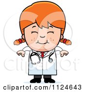 Cartoon Of A Happy Red Haired Doctor Or Veterinarian Girl Royalty Free Vector Clipart by Cory Thoman