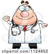 Cartoon Of A Waving Happy Chubby Male Doctor Or Veterinarian Royalty Free Vector Clipart