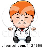 Poster, Art Print Of Happy Red Haired Doctor Or Veterinarian Boy Sitting