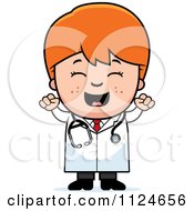 Poster, Art Print Of Happy Red Haired Doctor Or Veterinarian Boy Cheering