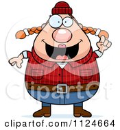 Cartoon Of A Happy Chubby Female Lumberjack With An Idea Royalty Free Vector Clipart