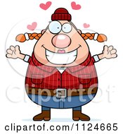Cartoon Of A Happy Chubby Female Lumberjack Wanting A Hug Royalty Free Vector Clipart