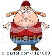 Cartoon Of A Depressed Chubby Female Lumberjack Royalty Free Vector Clipart