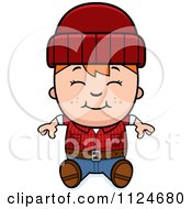 Cartoon Of A Happy Red Haired Lumberjack Boy Sitting Royalty Free Vector Clipart