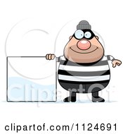 Poster, Art Print Of Happy Chubby Burglar Or Robber Man With A Sign