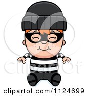 Cartoon Of A Happy Red Haired Robber Boy Sitting Royalty Free Vector Clipart