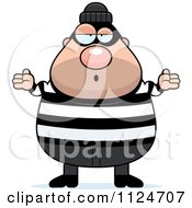 Cartoon Of A Careless Shrugging Chubby Burglar Or Robber Man Royalty Free Vector Clipart