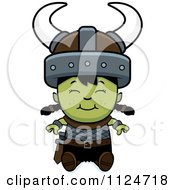 Cartoon Of A Happy Ogre Girl Sitting Royalty Free Vector Clipart