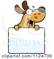 Cartoon Of A Happy Dog Over A Sign Royalty Free Vector Clipart by Cory Thoman #COLLC1124730-0121