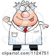 Cartoon Of A Waving Chubby Male Scientist Royalty Free Vector Clipart by Cory Thoman