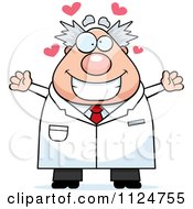 Cartoon Of A Happy Chubby Male Scientist Wanting A Hug Royalty Free Vector Clipart