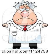 Cartoon Of A Depressed Chubby Male Scientist Royalty Free Vector Clipart