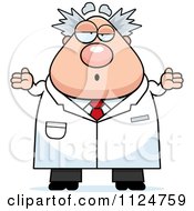 Cartoon Of A Careless Shrugging Chubby Male Scientist Royalty Free Vector Clipart