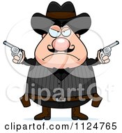 Poster, Art Print Of Angry Chubby Male Wild West Cowboy Holding Pistols