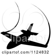 Clipart Of A Black Silhouetted Airplane And Trails 3 Royalty Free Vector Illustration