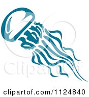 Clipart Of A Teal Jellyfish 5 Royalty Free Vector Illustration