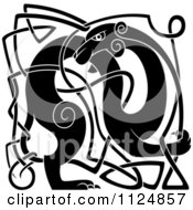 Clipart Of A Black And White Celtic Knot Dog 2 Royalty Free Vector Illustration