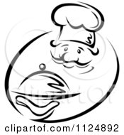 Clipart Of A Black And White Chef Holding A Cloche Royalty Free Vector Illustration by Vector Tradition SM
