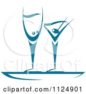 Poster, Art Print Of Teal Champagne And Martini Glasses